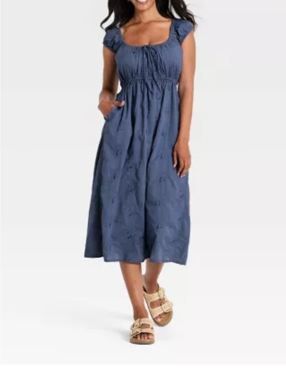 Blue Cap sleeve midi dress